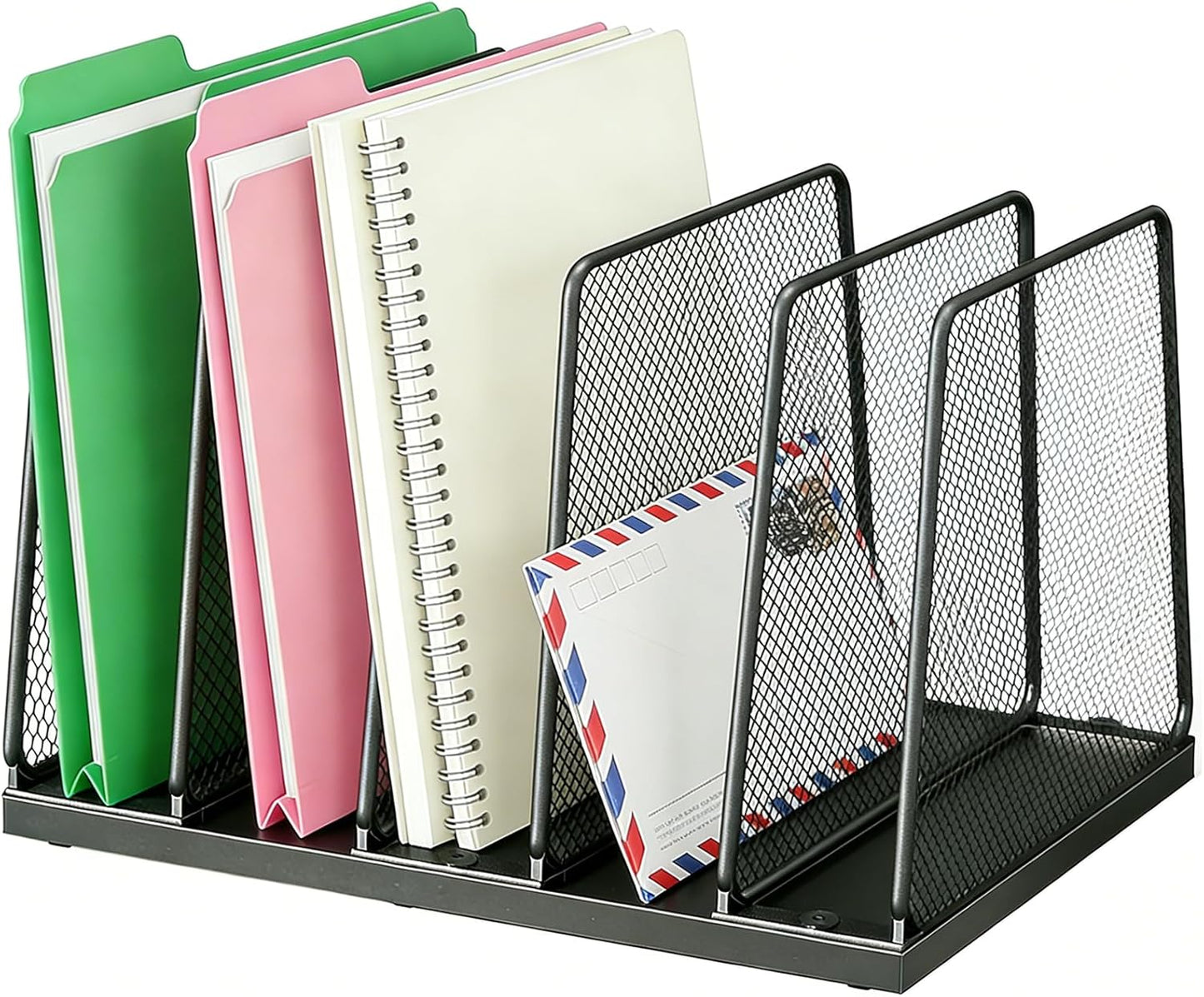 AUPSEN 5-Section Gold File Organizer for Desk, Wood Mesh Desktop File Organizer, File Sorter Storage Rack, Vertical Folder Holder for Files, Magazines, Books (Gold)