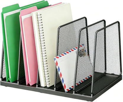 AUPSEN 5-Section Gold File Organizer for Desk, Wood Mesh Desktop File Organizer, File Sorter Storage Rack, Vertical Folder Holder for Files, Magazines, Books (Gold)