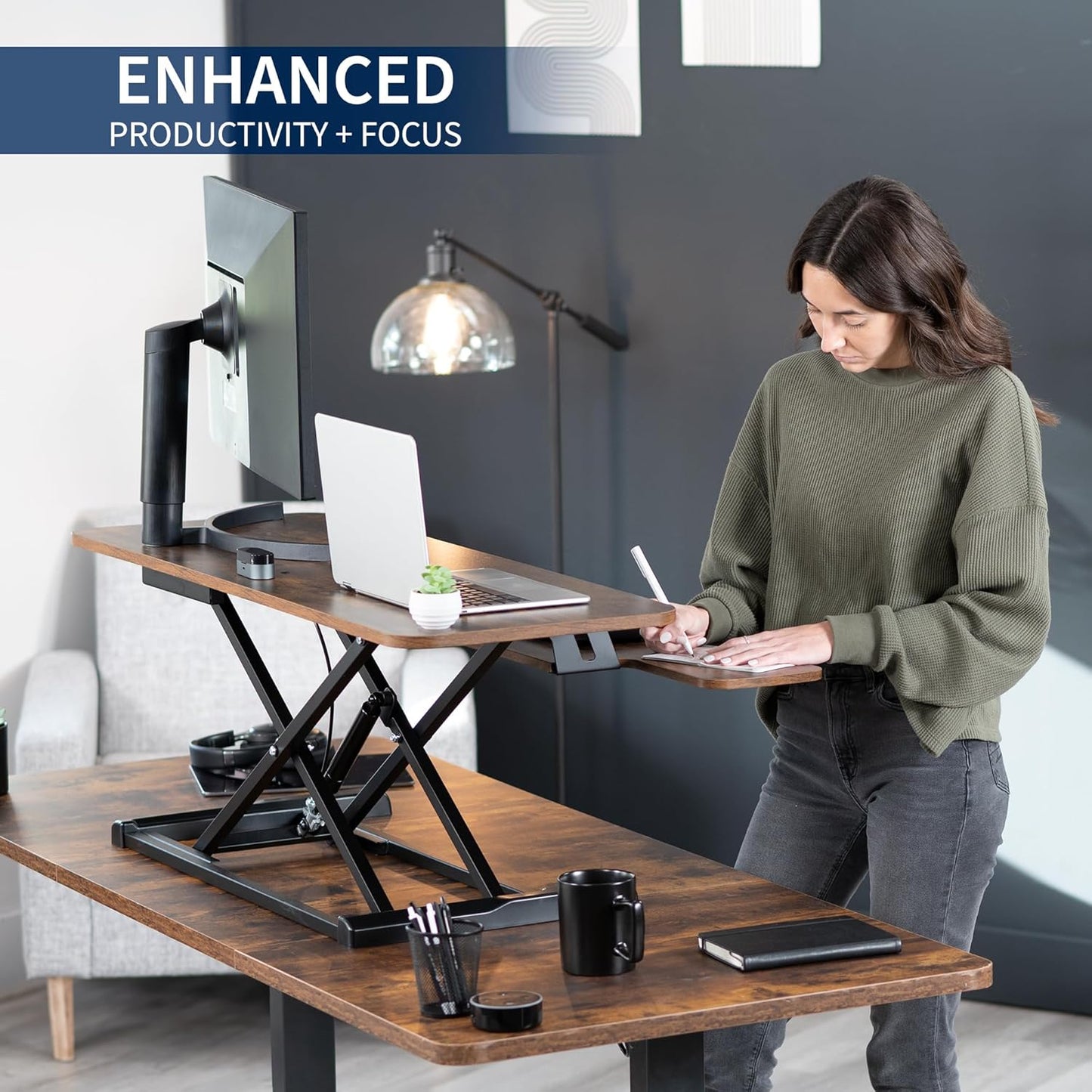 VIVO 26 inch Desk Converter, K Series, Height Adjustable Sit to Stand Riser, Dual Monitor and Laptop Workstation with Keyboard Tray, Black, DESK-V026KB