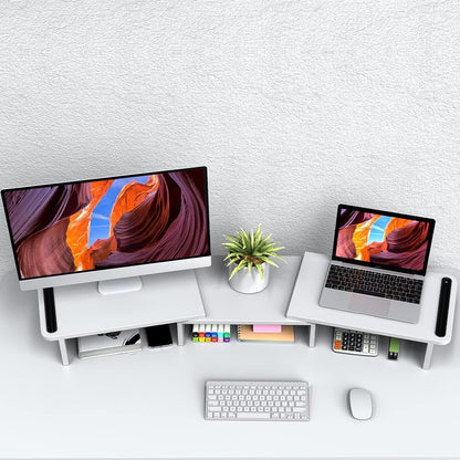Zimilar Dual Monitor Stand Riser, Monitor Stand with Adjustable Length and Angle, Wood Monitor stand for desk, Monitor Riser for 2 monitors with Storage Space(Rust Brown Large)