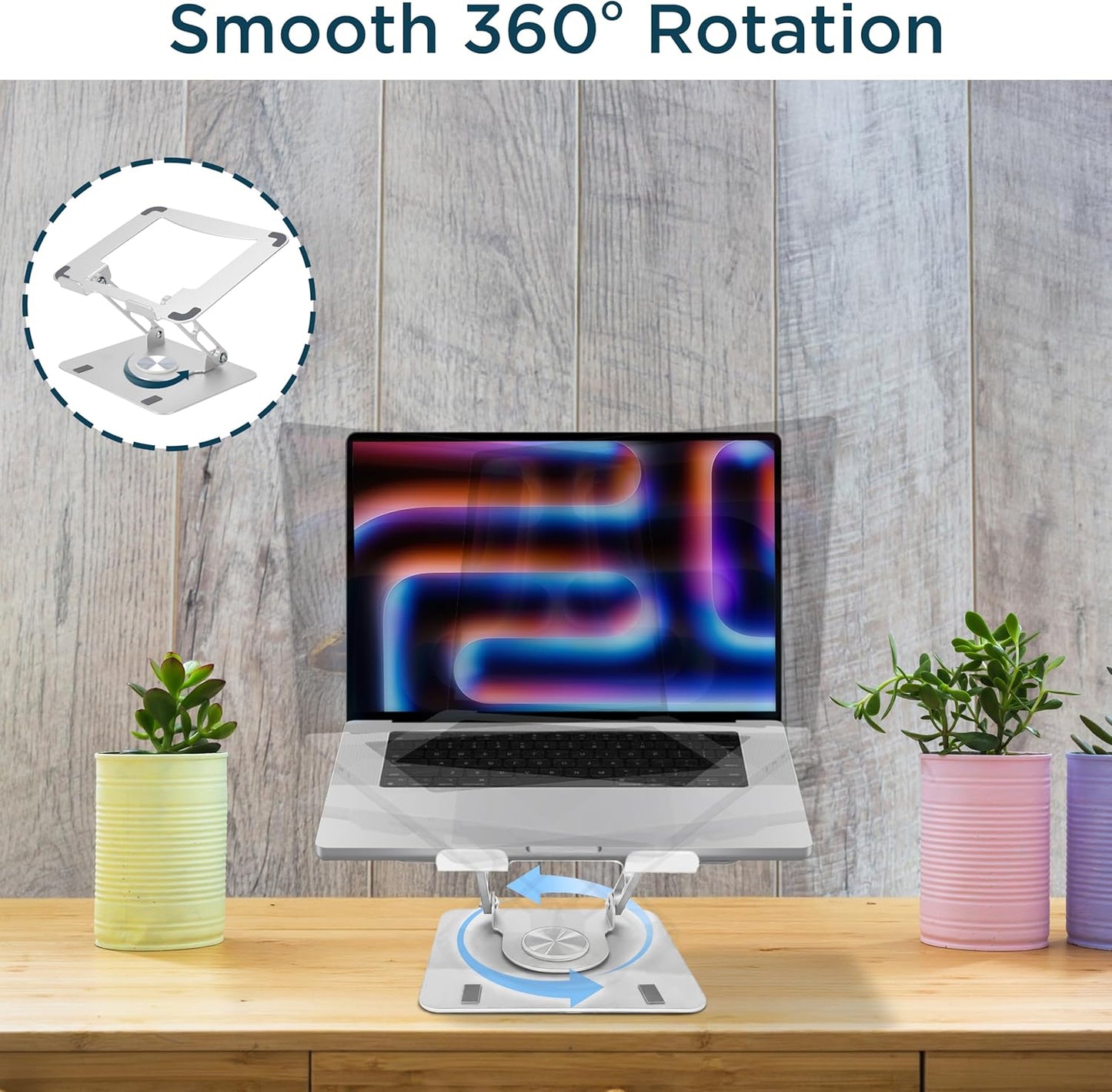 Uncaged Ergonomics Swivel Laptop Stand for Desk, Adjustable Computer iPad Stand for Desk w/ 360 Rotation, Portable Laptop Holder for Home Office Ergonomic Supplies (Black)