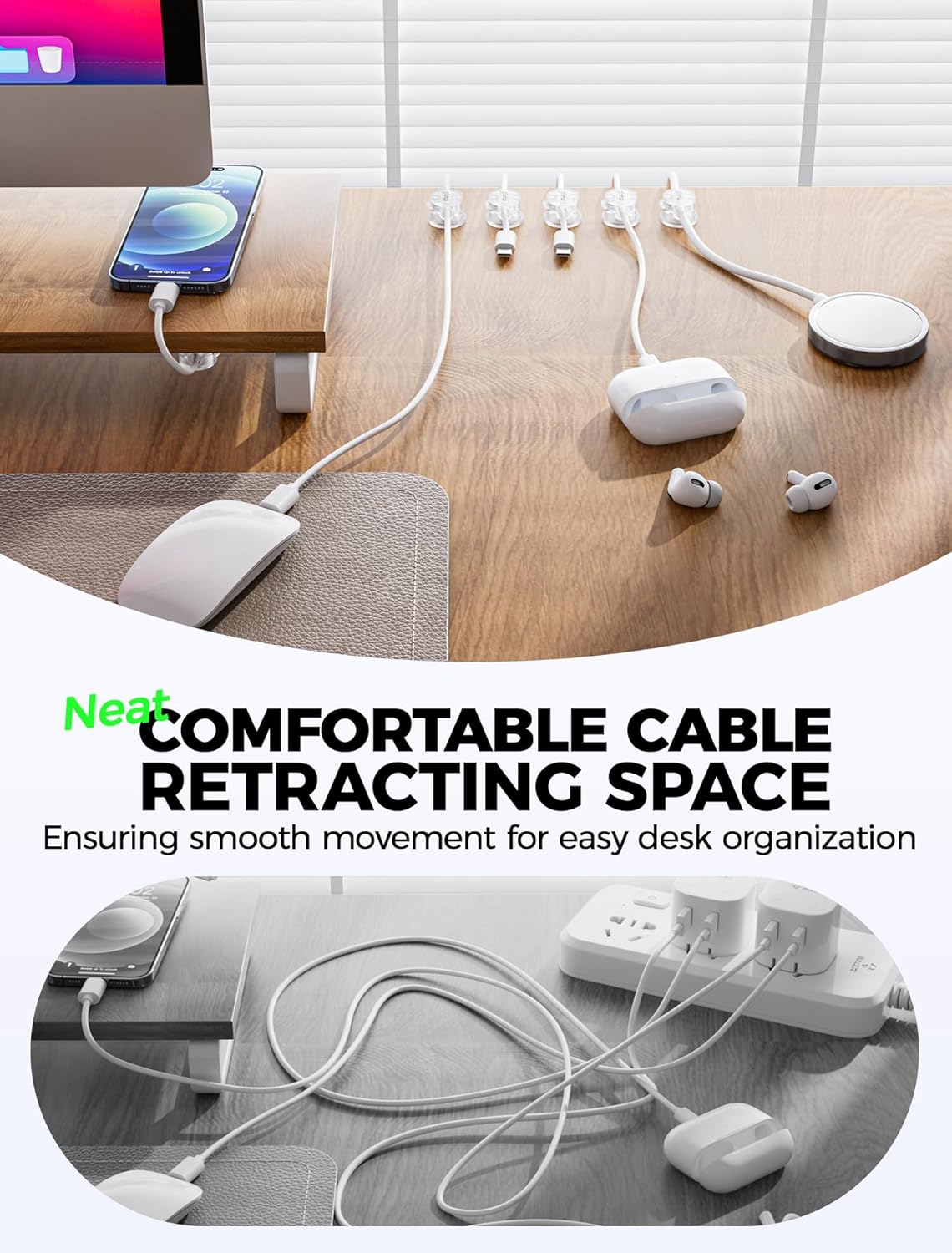 9 Pack Magnetic Cable Clips - gliship [Upgraded 360° Rotatable] Cord Organizer, Strong Magnetic Cord Holder, Adhesive Wire Keeper, Phone Cord Holder, Nightstand Wire Keeper Desk Decor, Tidy Helper