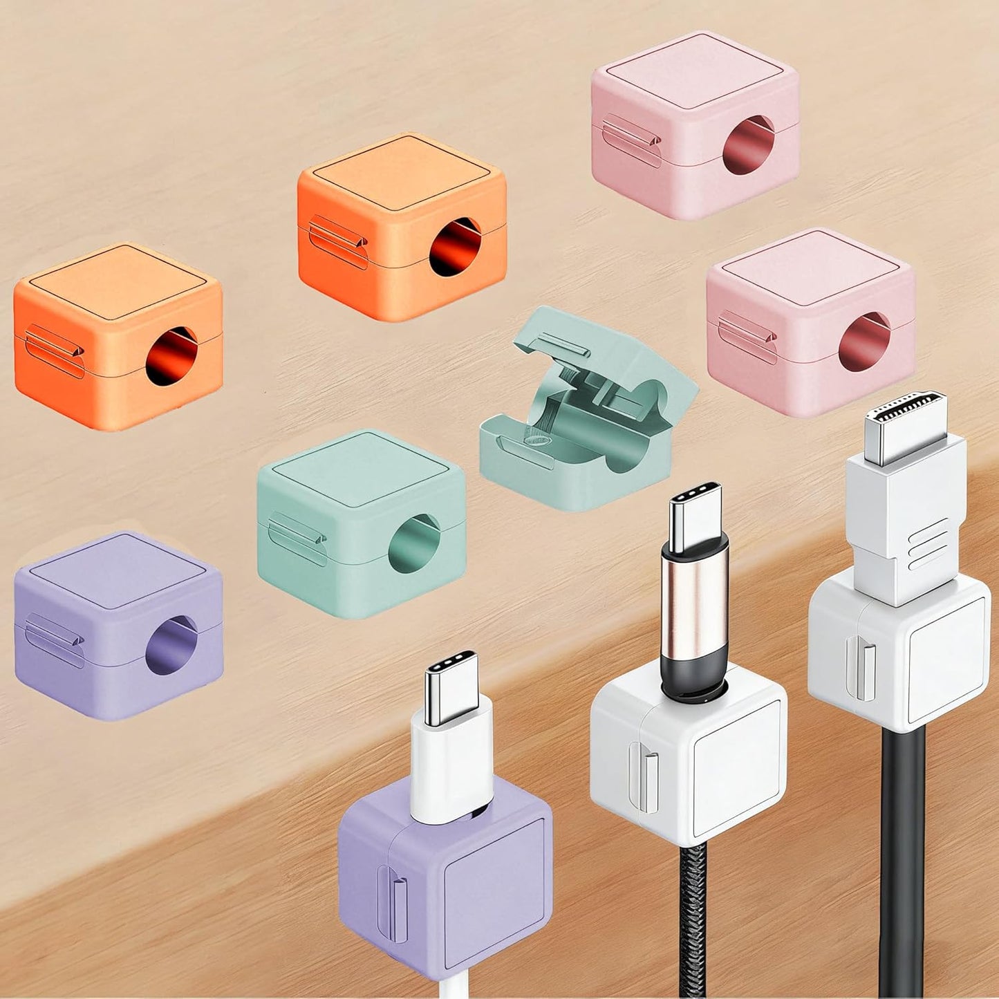 10 Pack Cord Organizer, Magnetic Cable Management, Cord Holder for Desk, Adhesive Cable Clips Wire Keeper for Nightstand, Home, Office, Desktop, Car, Wall (Black)