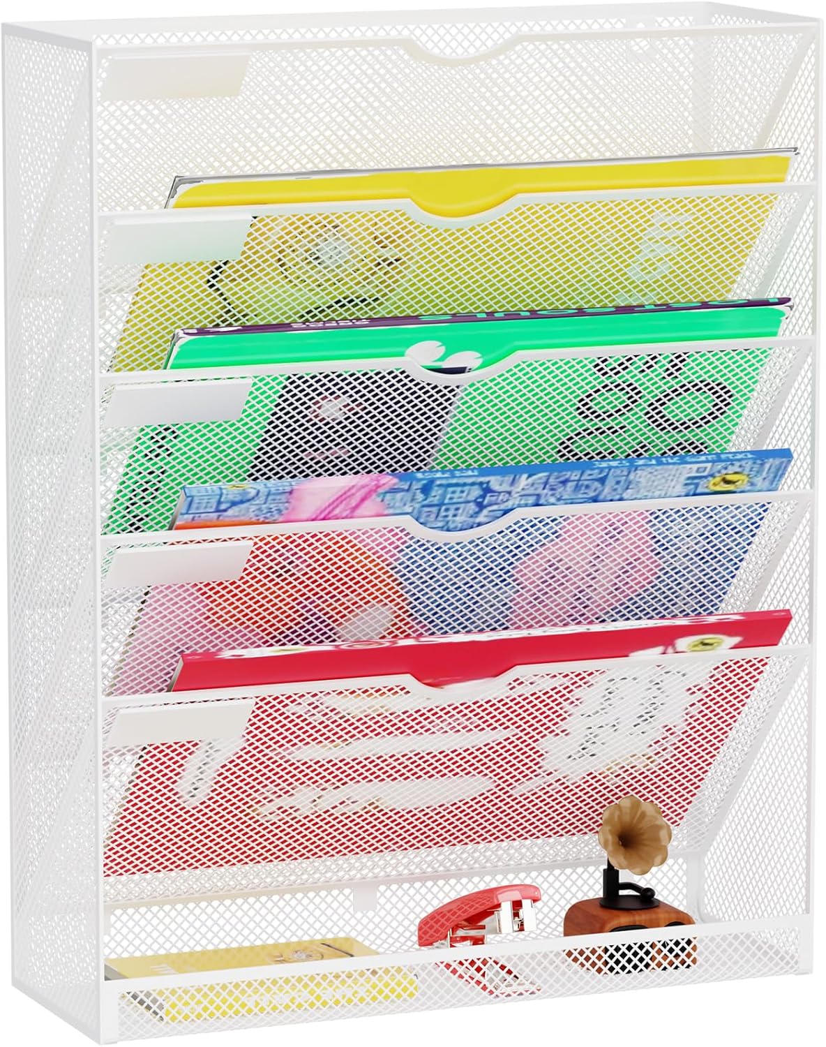 Wall File Organizer Holder Mesh Hanging Paper Document Holder,Vertical 6 Pocket Tier for Office Home, Black