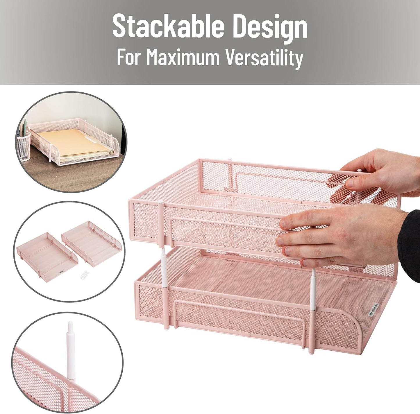 Mind Reader Stackable Paper Tray, Desktop Organizer, File Storage, Office, Metal Mesh, 2 Pcs, Black