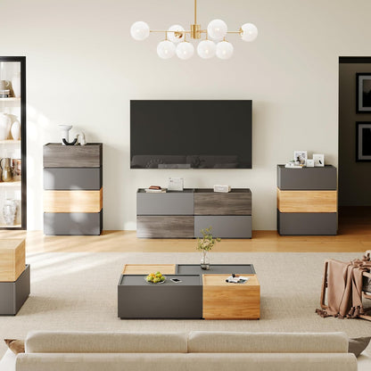 Svimi Modular Stackable Drawers, Modern Nightstand Modular Storage Bins - Storage Cabinet, Bedside Table, Sofa End Table for Living Room Hallway Entryway Grey Small Set 1
