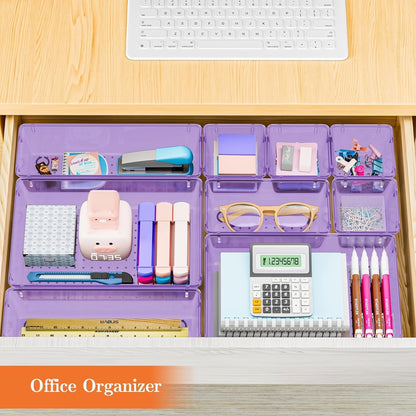 SpaceHacks 25 PCS Plastic Drawer Organizer Set, 4-Size Versatile Organizer Tool Trays & storage Bins for Makeup, Jewelry, and Gadgets in Bathroom, Bedroom and Office,Clear Black