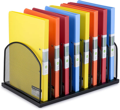 Huron 8-Slot Vertical File Binder Organizer Storage, Black Steel Mesh