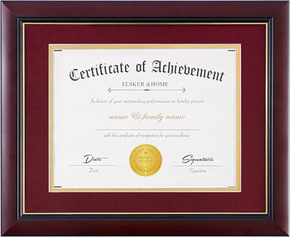 ELSKER&HOME Diploma Frame - Wide Solid Wood Frame - Black Velvet Golden Rim Mat - Semi-Tempered Glass - Includes Hanging Hardware and Desktop Easel(ONLY Display 11×14 Document/Certificate)
