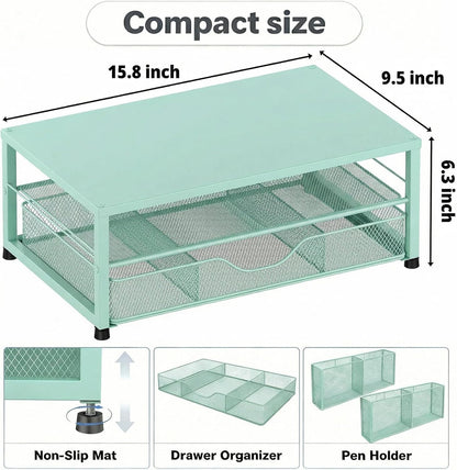 LEKETREE 2 Tier Monitor Stand, Computer Monitor Riser, Office Desk Accessories, Desk Organizer Desk Shelf Printer Stand, Green