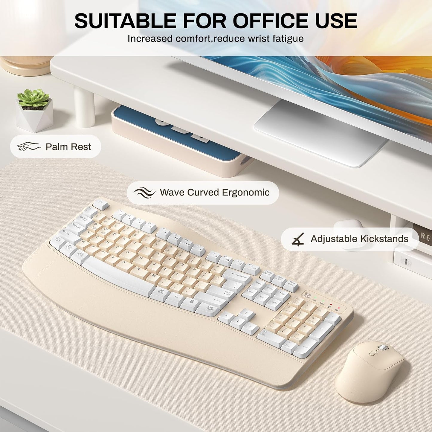 Wireless Keyboard and Mouse Combo,2.4G Full Size Wave Keys Ergonomic Keyboard with Wrist Rest for Natural Typing, 3 DPI Adjustable Ergonomic Silent Mouse for Computer/Laptop/Windows/Mac (Gray)