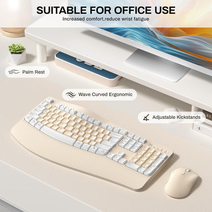 Wireless Keyboard and Mouse Combo,2.4G Full Size Wave Keys Ergonomic Keyboard with Wrist Rest for Natural Typing, 3 DPI Adjustable Ergonomic Silent Mouse for Computer/Laptop/Windows/Mac (Gray)