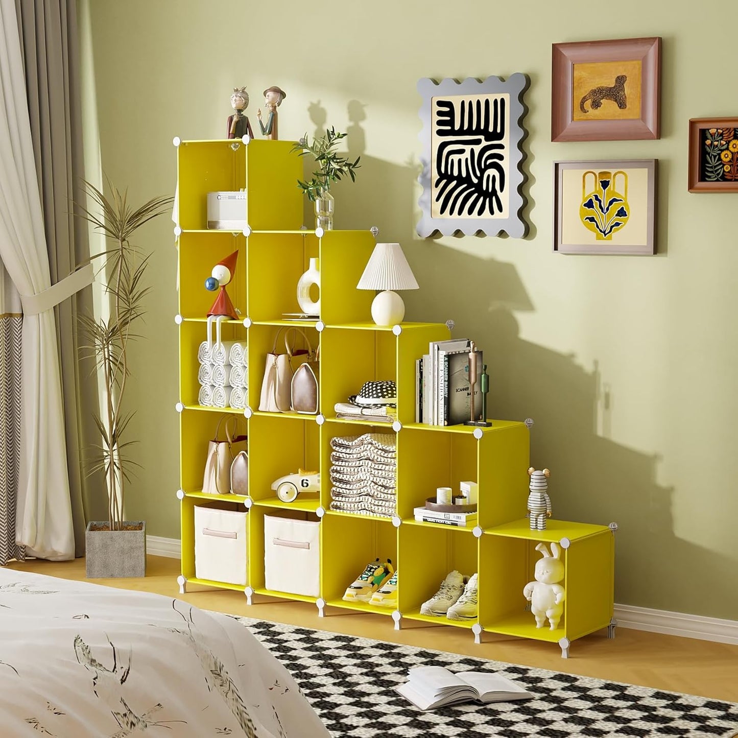 AWTATOS Cube Storage Organizer, 16 Cube Closet Organizer, Stackable Storage Cube Shelves, DIY Portable Closet Clothes Organizer Shelving for Bedroom, Closet, Wardrobe, Bathroom, White
