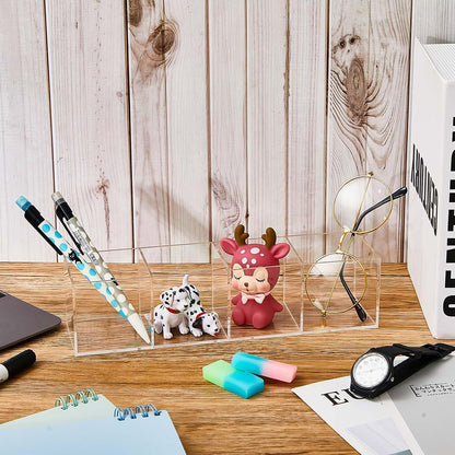 Epakh 2 Pieces 4 Compartment Acrylic Cube Organizer 4 Section Clear Acrylic Pencil Holder Small Drawer Organizer for Makeup Brush Crayon Desk Home Office Back to School Supplies