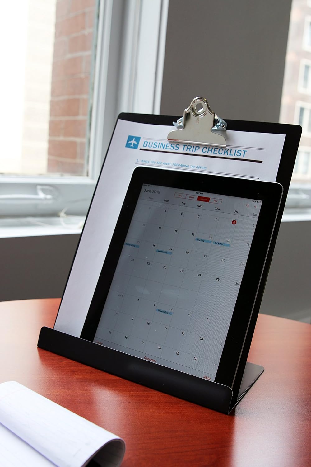 Saunders Free Standing Clipboard & Tablet Stand - Durable Black Recycled Aluminum Desktop Document Holder for Office, Teachers & Students - 1" Clip Holds 8.5x11 Letter Size Sheets, Lightweight