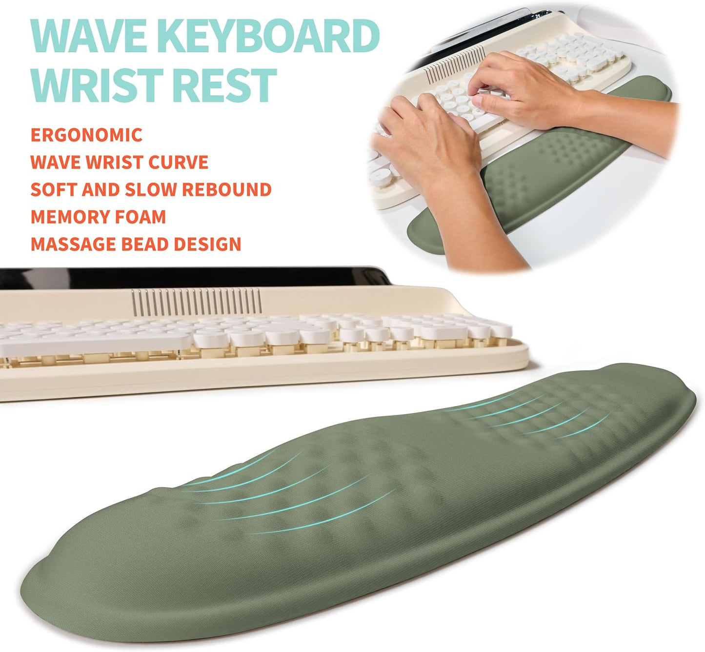 2-in-1 Ergonomic Set, Wave Rise Keyboard Wrist Rest and Massage Bulge Slope Mouse Pad Wrist Support, Cushion Memory Foam Integrated to Relieve Wrist Pain, Black