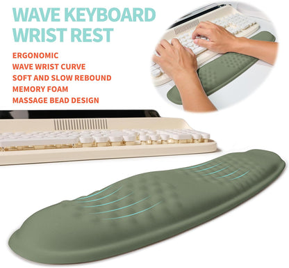 2-in-1 Ergonomic Set, Wave Rise Keyboard Wrist Rest and Massage Bulge Slope Mouse Pad Wrist Support, Cushion Memory Foam Integrated to Relieve Wrist Pain, Black