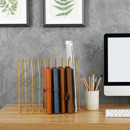 2 Pack Wire File Organizer for Desk, 9 Slots Gold File Organizer Metal File Holder Countertop Folder Stand Racks for Binder Storage Office Home Photography Prop