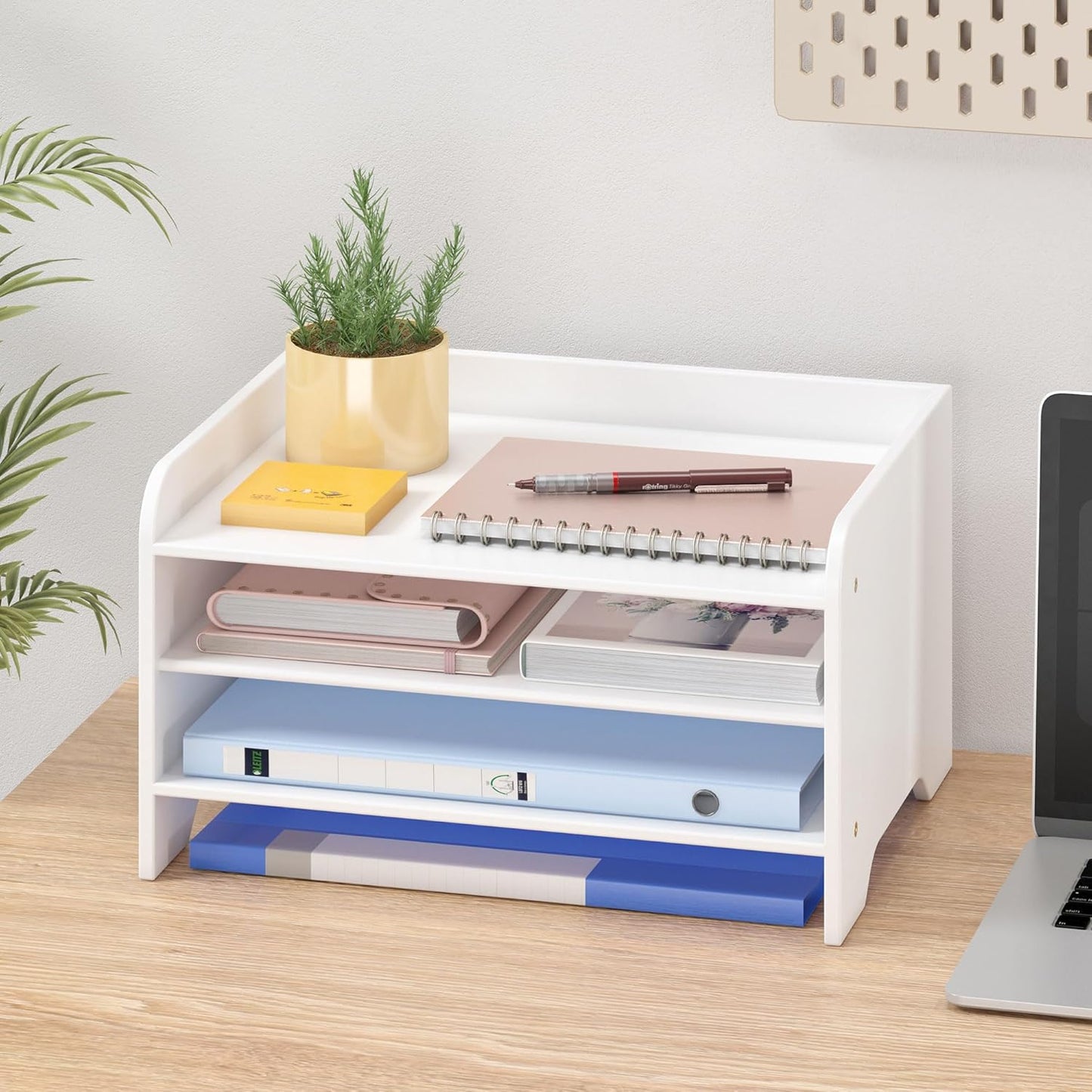 Bamboo Desk Organizer Mail Holder Countertop Letter Tray File Organizer for Desk Letter Sorter Paper File Storage for School Home Office Supplies