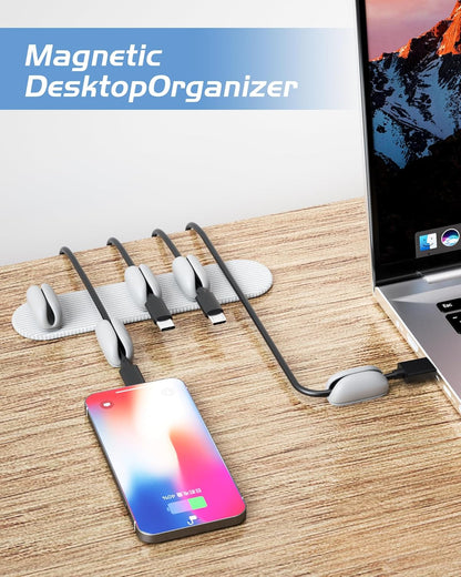 5-Pack Magnetic Cable Clips Cord Organizer - Smoothly Adjustable, Puretor Desk Cable Management Clips. Ideal Wire Holders for Desktop, Nightstand, Wall - Perfect for Home Office, Phone, Car (Black)