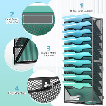 Gawerk 5 Tier Hanging Wall File Organizer, Mesh Mail Paper Orgnization Hanging File Folder Holder for Home Office, Black