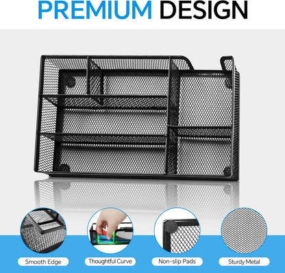 Desk Drawer Organizer, Office Drawer Divider Organizer Tray with 6 Compartments, Metal Mesh Desktop Organization and Accessories for Stationery Makeup Kitchen Toolroom School ＆Office, 12.6x8.27x1.6 in