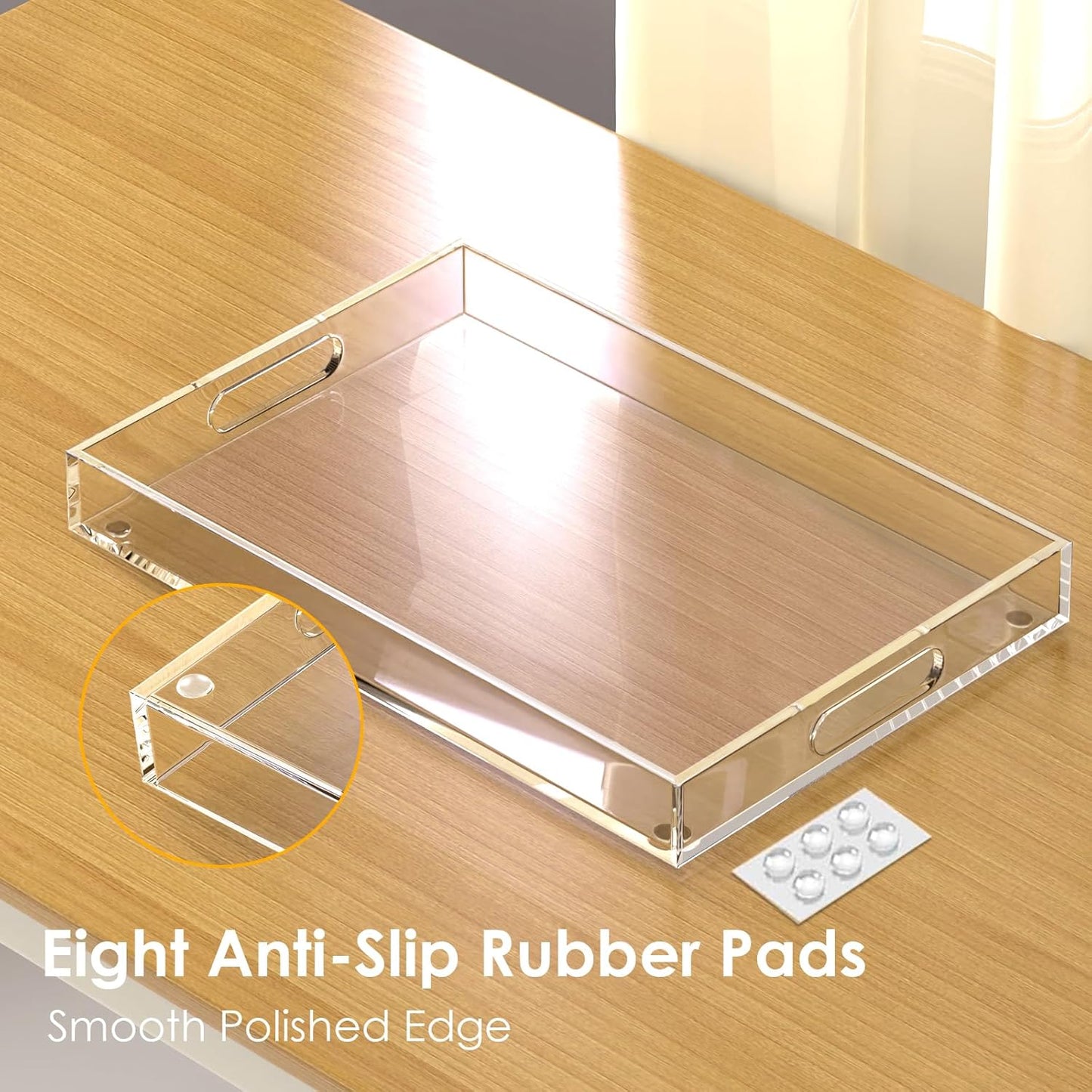 2 Pack Serving Tray with Handles, Clear Acrylic Tray for Serving Food, Large Outdoor Food Trays for Eating, Lucite Acrylic Trays for Appetizer, Pizza, Fruit and Drinks, Unbreakable, 16"×12"