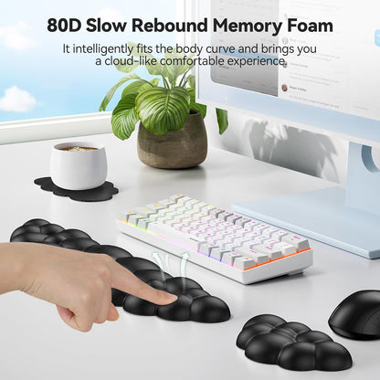 TECKNET Cloud Keyboard Wrist Rest Set, Cloud Wrist Rest with Non-Slip Base, PU Leather Wrist Pad for Keyboard with Ergonomic Memory Foam for Computer Laptop Office Gaming and Pain Relief, White