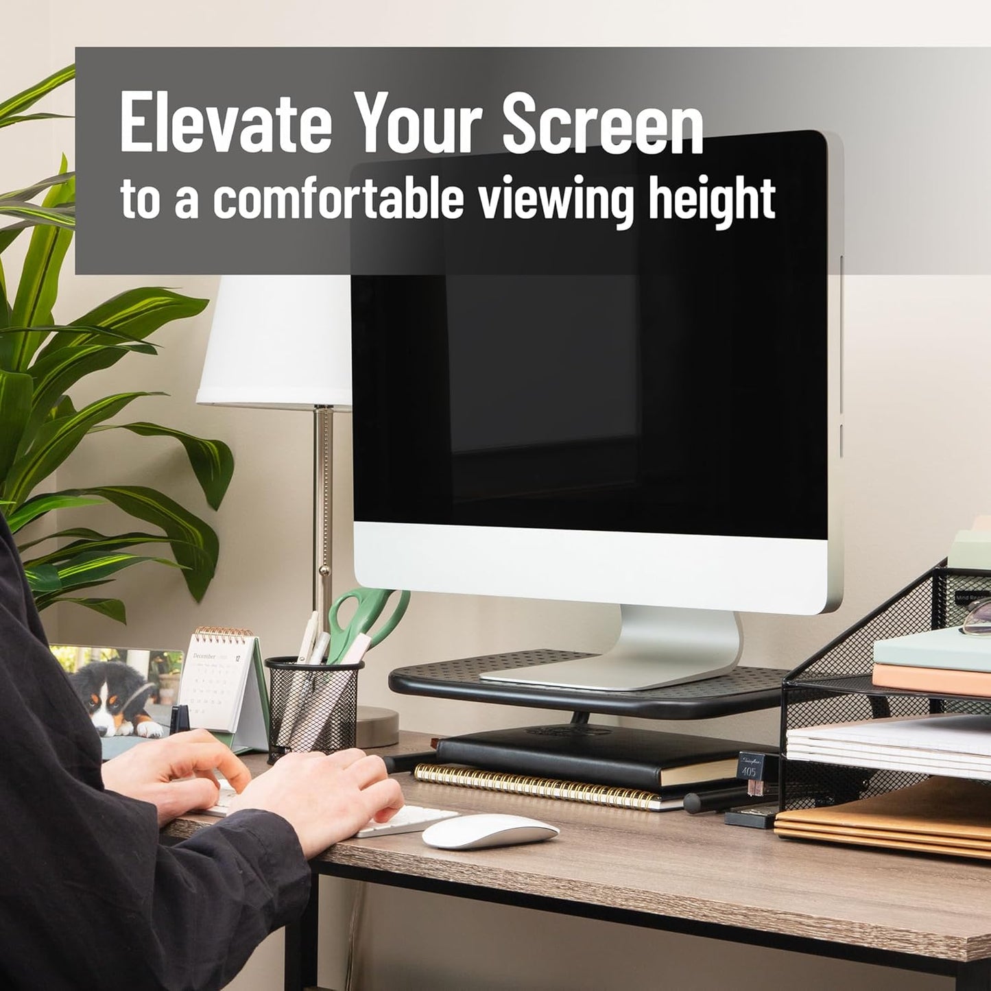 Mind Reader Monitor Stand, Ventilated Laptop Riser, Desktop Organizer, Metal, Set of 2, Black