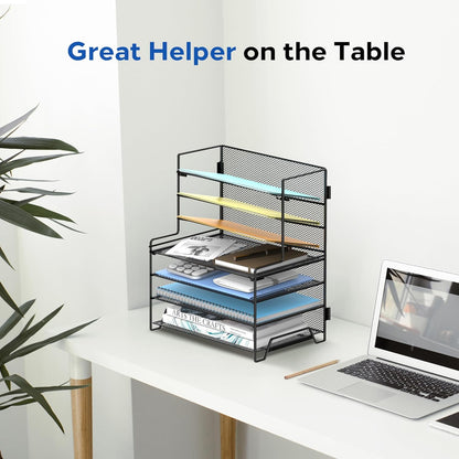 SUPEASY 7 Tier Desk Organizer, Desk File Organizer with Pen Holder, Paper Organizer for Desk, Desk Organizers and Accessories for Home Office School, Black