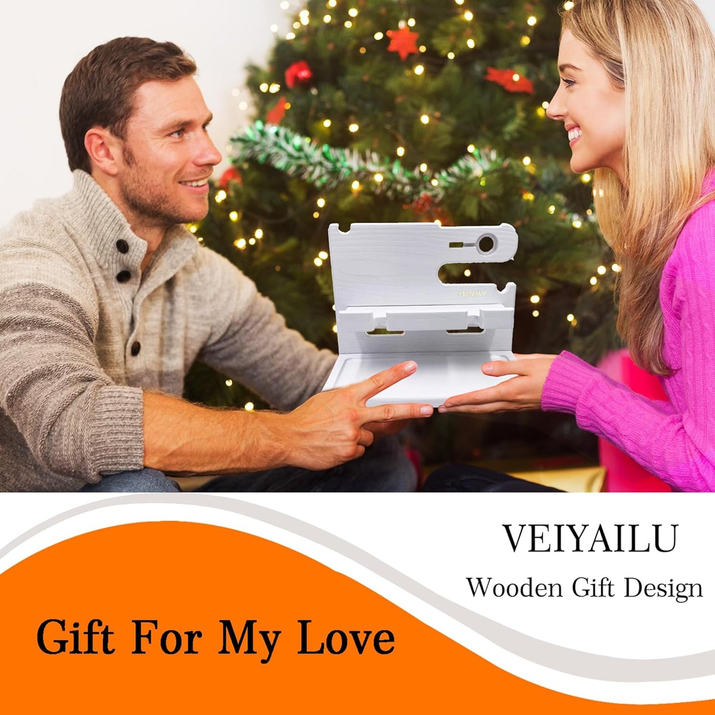 VEIYAILU Gifts for Men Women Dad Husband Boyfriend Wood Phone Docking Station Nightstand Organizer for Men Birthday Gifts (Dark Brown)
