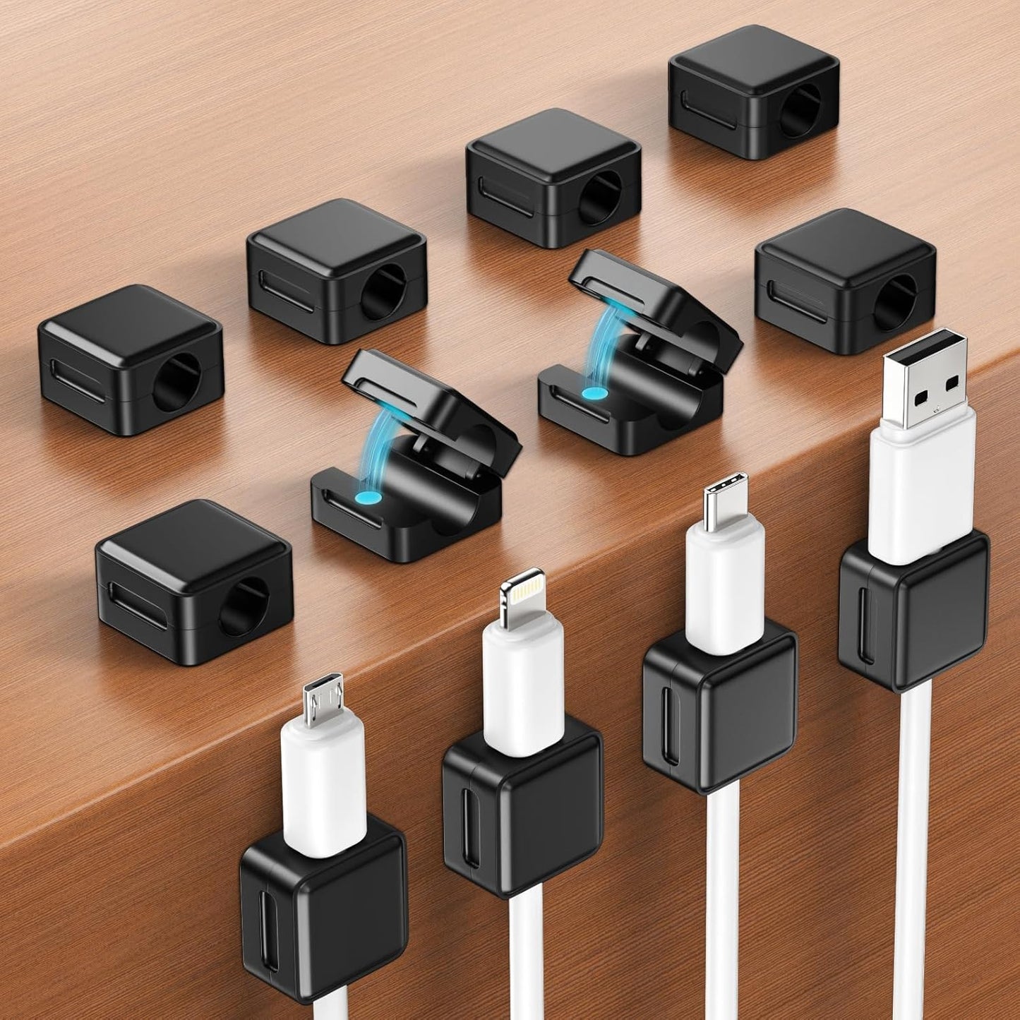 aceyoon 12 Pack Cable Clips, Strong Magnetic Cord Organizer Adhesive Cord Holder for Desk, Wire Holders for Cords for Nightstand/Home/Office/Car/Cubicle/Phone Charger/Computer