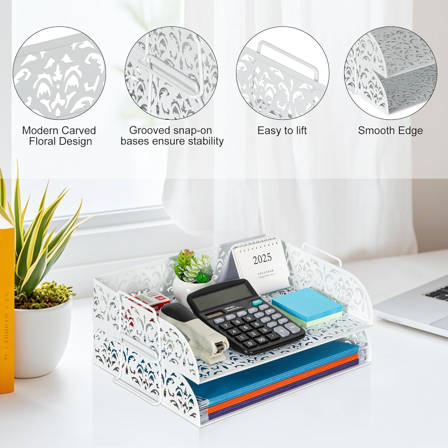 EasyPAG Paper Organizer for Desk 2 Tier Stackable Paper Tray for A4 Legal Size Folders Metal File Storage Desktop Organizer for Home Office School Teacher, Black