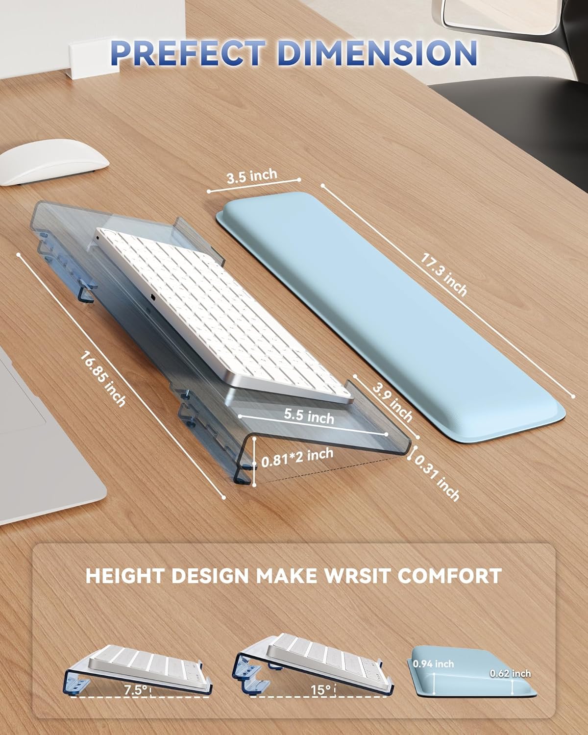 Laborio Computer Keyboard Stand for Desktop, 2-Level Height Adjustment Keyboard Wrist Rest, Non-Slip Key Board Riser Pad for Office, Gaming, and Home Desks