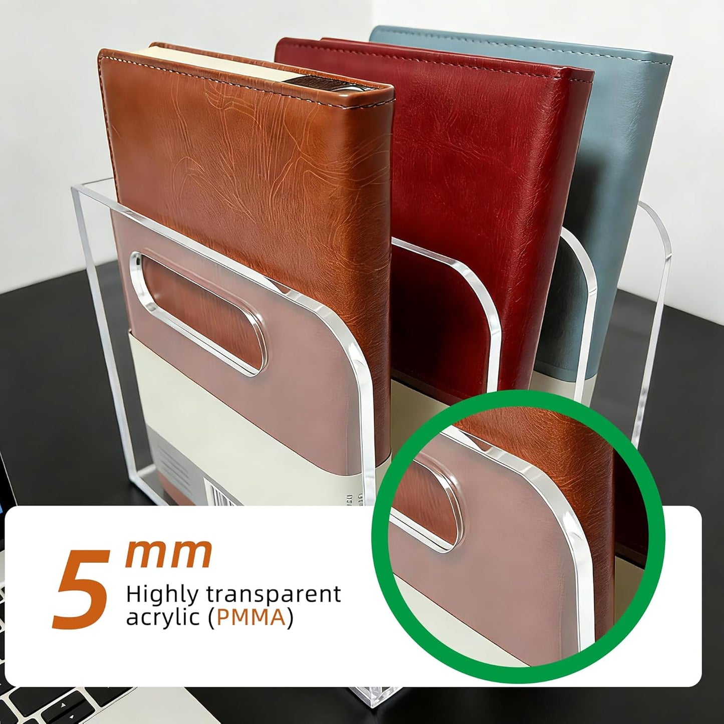 Acrylic Magazine File Holder, 3 Vertical Compartments Desk Document Sorter Organizer, Clear Folder Rack Binder for Office/Documents/Classroom, for Home, Tablet, Magazines, Books & Accessories