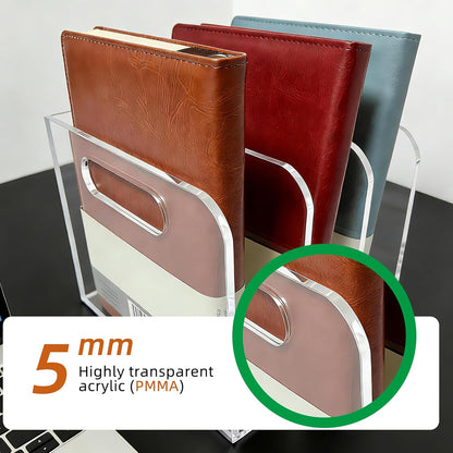 Acrylic Magazine File Holder, 3 Vertical Compartments Desk Document Sorter Organizer, Clear Folder Rack Binder for Office/Documents/Classroom, for Home, Tablet, Magazines, Books & Accessories