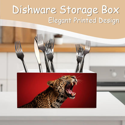 Trendy Funny Leopard Pen Pencil Holder Organizer for Desk, Cheetah Room Decor, Preppy Girly Y2k Aesthetic Cheetah Wooden Box Block Sign for Home Office Tabletop Decor
