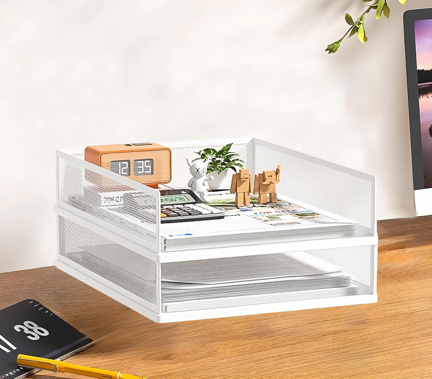 2/4/6 Tier Paper Organizer Letter Tray, Clear Acrylic Layer Stackable Paper Sorter, Plastic A4 Office File Folder Holder for for Desk Accessories, Notes, Pens, File, Document (Clear, 4 Tier)