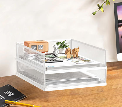 2/4/6 Tier Paper Organizer Letter Tray, Clear Acrylic Layer Stackable Paper Sorter, Plastic A4 Office File Folder Holder for for Desk Accessories, Notes, Pens, File, Document (Clear, 4 Tier)