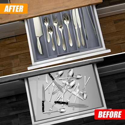 Kitchen Silverware Drawer Organizer and Storage Flatware Cutlery Utensil Holder Spice Rack Containers Bathroom Counter Cabinet Office Desk Makeup Drawer Tray Kitchen and Dining Tools Decor Accessories