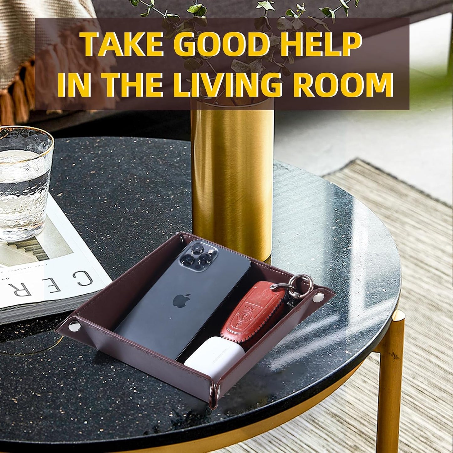 Valet Tray for Men Women 2 Pack - PU Leather Travel Catchall Tray Organizer - Desk Bedside Nightstand Storage Box for Jewelry Key Phone Remote Controller Wallet Watch Glasses Readers -White