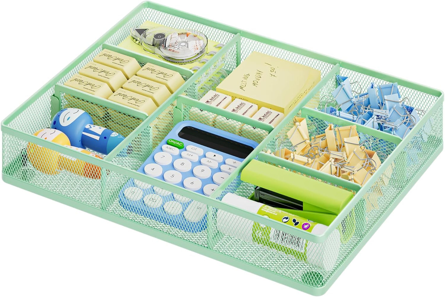 Marbrasse Desk Drawer Organizer, Metal Mesh Drawer Organizer Tray with 5 Adjustable Compartments,Desk Organizers and Accessories for Home,Office,Kitchen,Makeup,Vanity (Black)