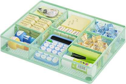 Marbrasse Desk Drawer Organizer, Metal Mesh Drawer Organizer Tray with 5 Adjustable Compartments,Desk Organizers and Accessories for Home,Office,Kitchen,Makeup,Vanity (Black)