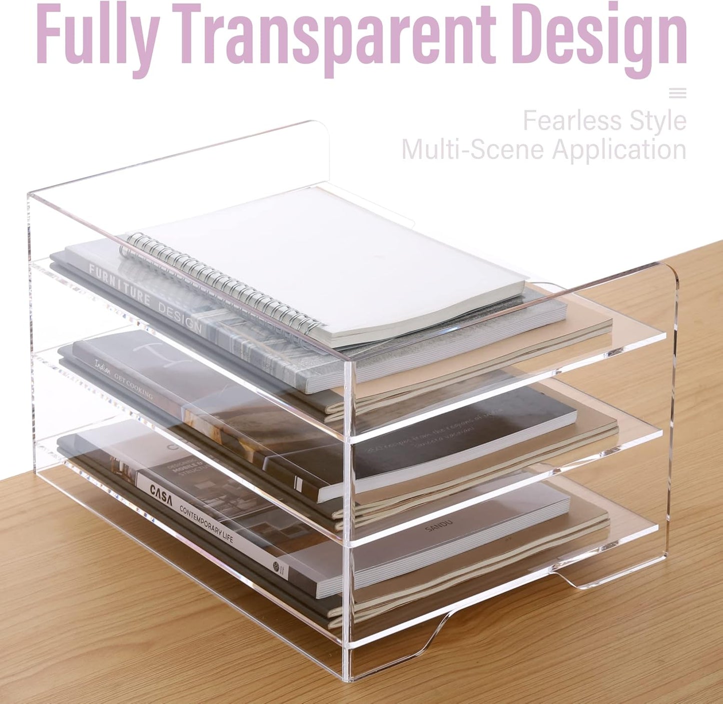 SANRUI 4 Tier Clear Desk Paper Letter Organizer Trays, A4 Stackable File Document Tray, Acrylic Desk Organizers and Accessories Sorter, Workspace Office Supplies Organizers,12.4inx8.86inx6.64in