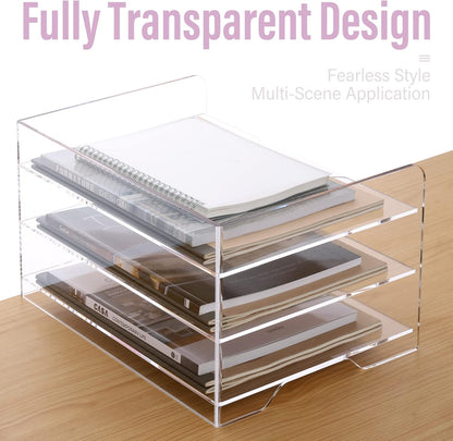 SANRUI 4 Tier Clear Desk Paper Letter Organizer Trays, A4 Stackable File Document Tray, Acrylic Desk Organizers and Accessories Sorter, Workspace Office Supplies Organizers,12.4inx8.86inx6.64in