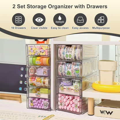 Acrylic Drawer Organizer with 22 Drawers, 4 Set Craft Organizers and Storage, Clear Storage Drawers, Desk Drawer Organizer for Vanity, Office Supplies, Jewelry, Pen