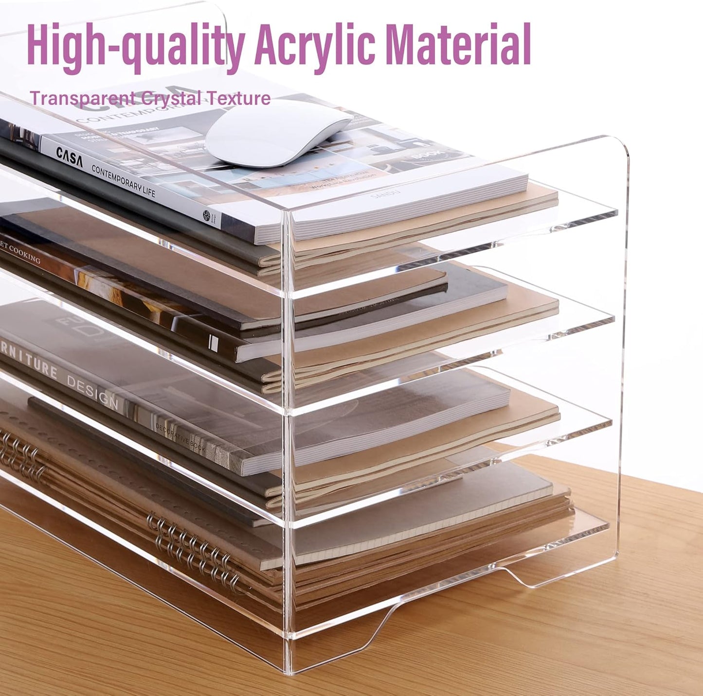 SANRUI 4 Tier Clear Desk Paper Letter Organizer Trays, A4 Stackable File Document Tray, Acrylic Desk Organizers and Accessories Sorter, Workspace Office Supplies Organizers,12.4inx8.86inx6.64in
