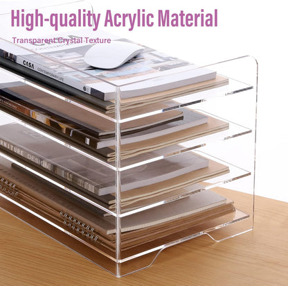 SANRUI 4 Tier Clear Desk Paper Letter Organizer Trays, A4 Stackable File Document Tray, Acrylic Desk Organizers and Accessories Sorter, Workspace Office Supplies Organizers,12.4inx8.86inx6.64in