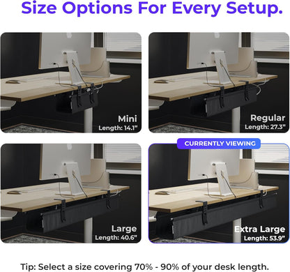 Ascrono Original No Drill Under Desk Cable Management Tray 27.3" - Premium White Fabric Cable Management Under Desk - Clamp/Screw Mount Cord Organizer - Supports Upto 66lbs