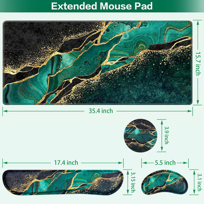 Desk Mat, Large Gaming Mouse Pad with Wrist Rest, 4in1 XXL Mousepad+Keyboard Wrist Rest+Mouse Pad Wrist Support+Cup Coaster Set Ergonomic Floral Computer Desk Arm Wrist for Decor Home Office Women